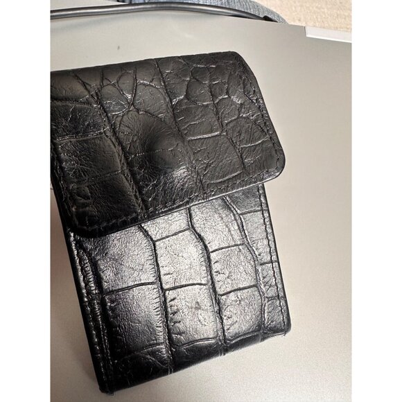 Carlos Falchi Black Croc-Embossed Leather Keychain Wallet With Snap Closure - Picture 3 of 12